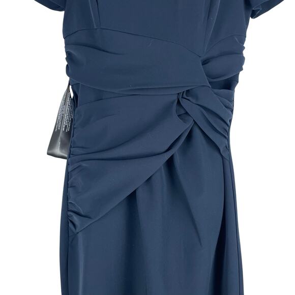 Kay Unger Garbo Gathered Column Gown Short Sleeve Carbon Blue Size 8 - Picture 7 of 14